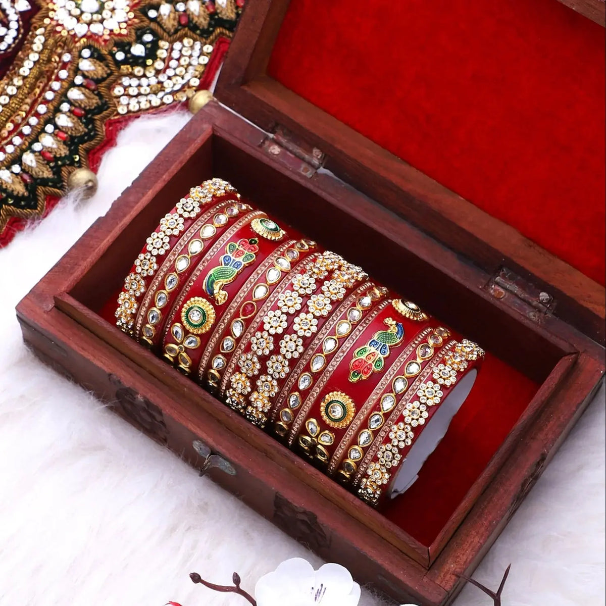 Rajwadi Chura with Pearl Kada | Traditional Indian Bridal Bangles - Libasaa.com