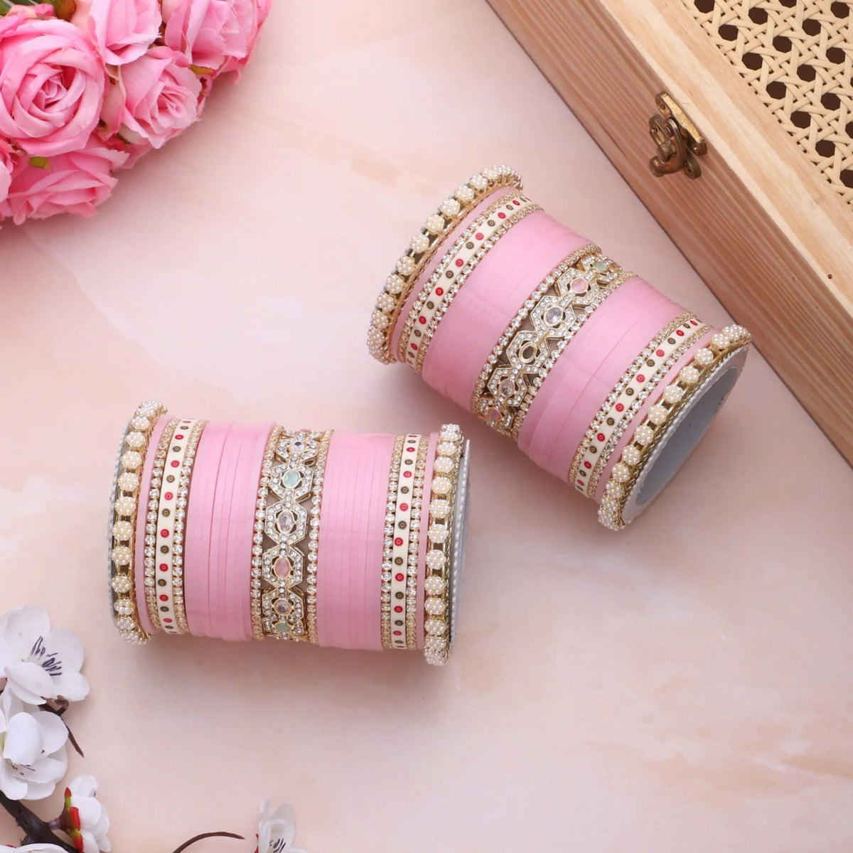 Bridal Chura with Pastel Colours & Kada | Punjabi Wedding Bangles Set - Libasaa.com