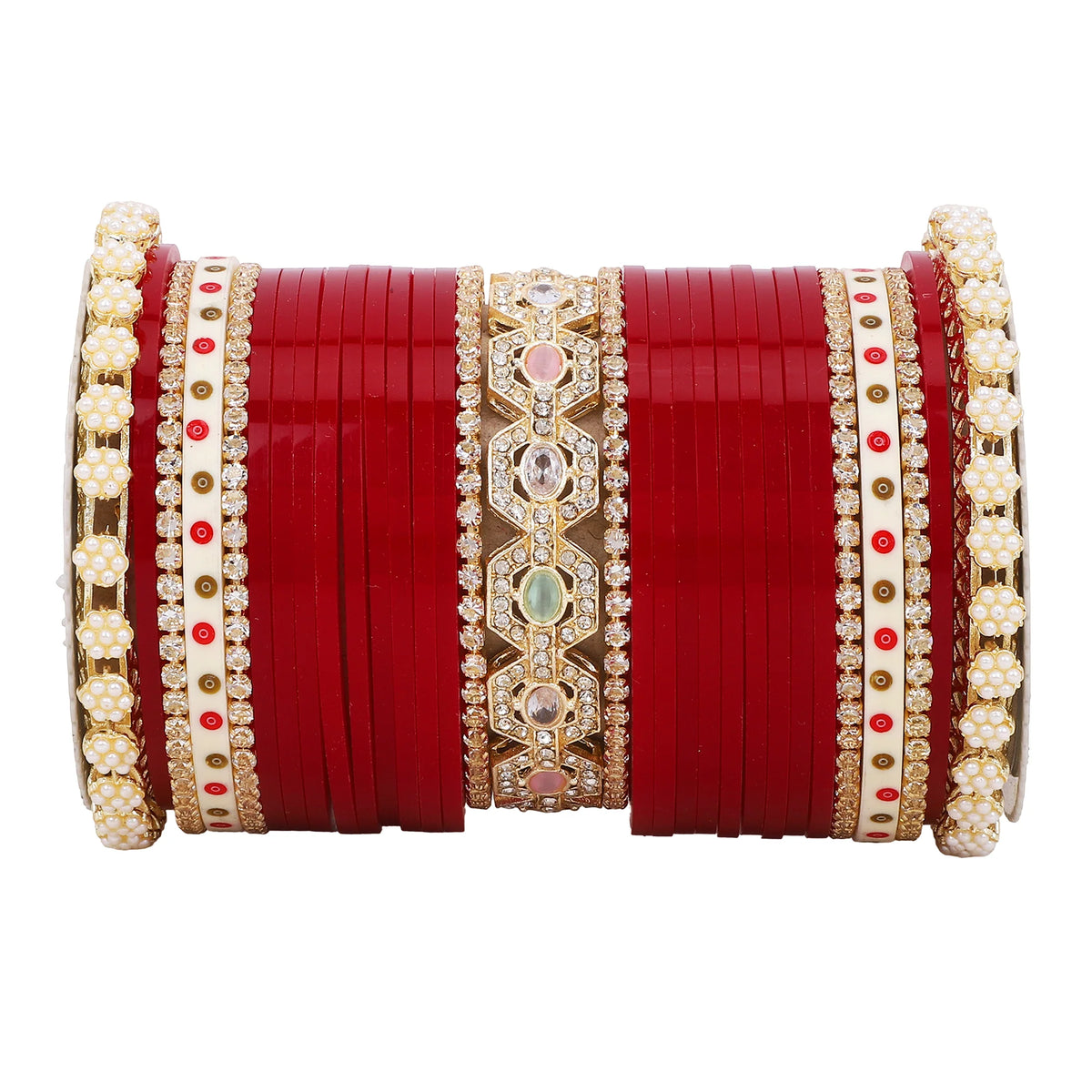 Bridal Chura with Pastel Colours & Kada | Punjabi Wedding Bangles Set - Libasaa.com