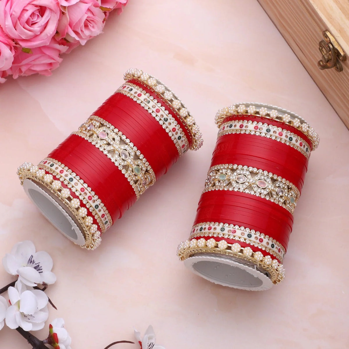 Bridal Chura with Pastel Colours & Kada | Punjabi Wedding Bangles Set - Libasaa.com