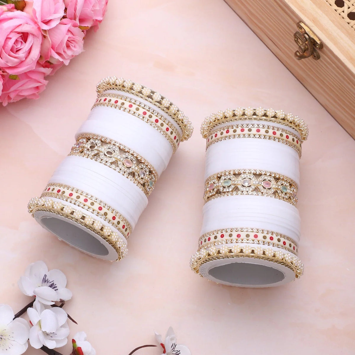 Bridal Chura with Pastel Colours & Kada | Punjabi Wedding Bangles Set - Libasaa.com
