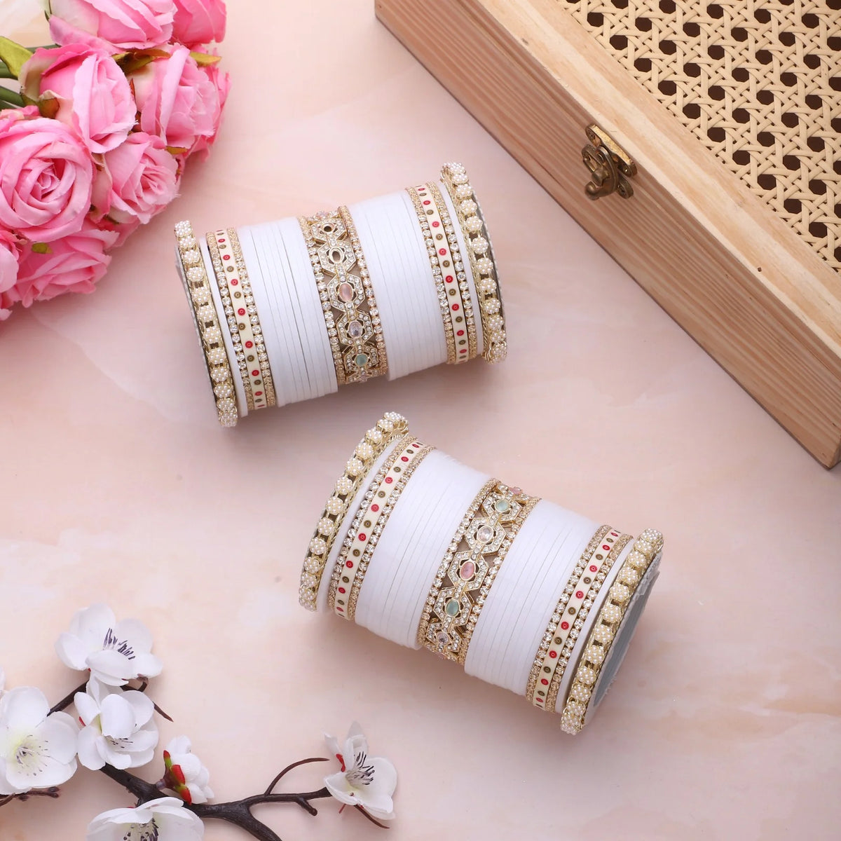 Bridal Chura with Pastel Colours & Kada | Punjabi Wedding Bangles Set - Libasaa.com