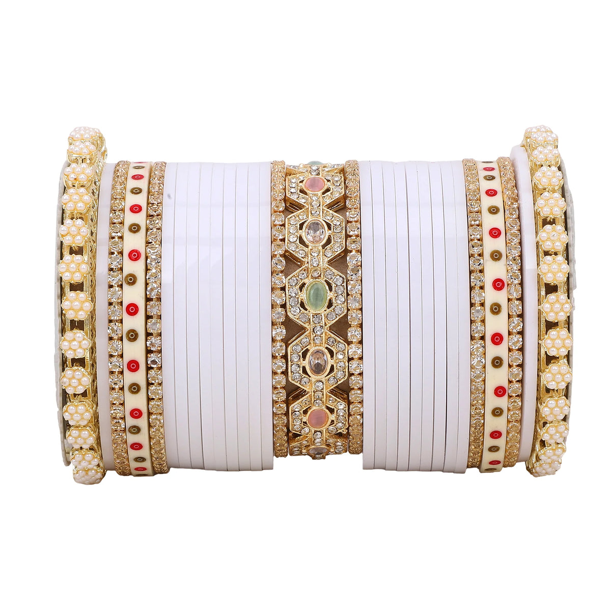 Bridal Chura with Pastel Colours & Kada | Punjabi Wedding Bangles Set - Libasaa.com