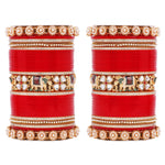 Bridal Chura with Pastel Colours & Kundan Elephant Kada | Punjabi Wedding Bangles Set | Indian Bridal Jewelry - Libasaa.com