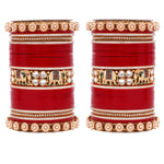 Bridal Chura with Pastel Colours & Kundan Elephant Kada | Punjabi Wedding Bangles Set | Indian Bridal Jewelry - Libasaa.com