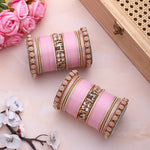 Bridal Chura with Pastel Colours & Kundan Elephant Kada | Punjabi Wedding Bangles Set | Indian Bridal Jewelry - Libasaa.com