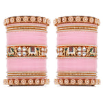 Bridal Chura with Pastel Colours & Kundan Elephant Kada | Punjabi Wedding Bangles Set | Indian Bridal Jewelry - Libasaa.com