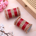 Bridal Chura with Pastel Colours & Kundan Elephant Kada | Punjabi Wedding Bangles Set | Indian Bridal Jewelry - Libasaa.com