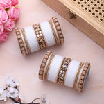 Bridal Chura with Pastel Colours & Kundan Elephant Kada | Punjabi Wedding Bangles Set | Indian Bridal Jewelry - Libasaa.com