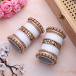 Bridal Chura with Pastel Colours & Kundan Elephant Kada | Punjabi Wedding Bangles Set | Indian Bridal Jewelry - Libasaa.com