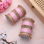 Bridal Chura with Pastel Colours & Kundan Elephant Kada | Punjabi Wedding Bangles Set | Indian Bridal Jewelry - Libasaa.com