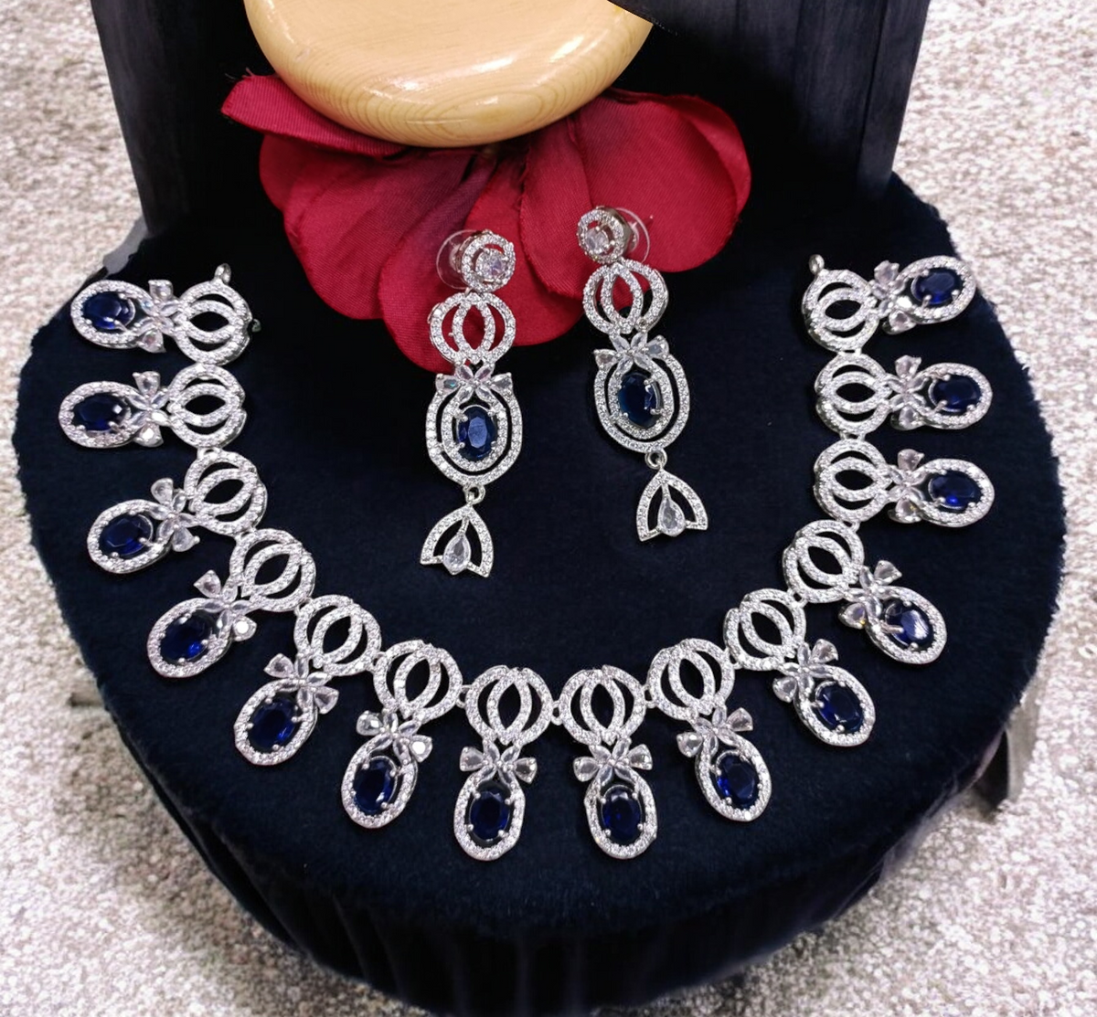 Bollywood Inspired AD Necklace CZ Earring Set, CZ Earrings, AD Necklace, Bridal AD Jewelry, CZ Jewelry Set, Wedding AD Jewelry - Libasaa.com