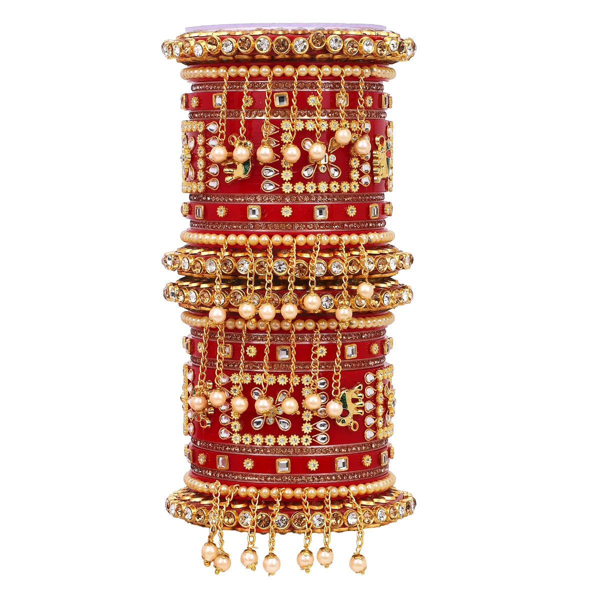 Traditional Rajasthani Bridal Chura with Small Jhumki | Rajputi Wedding Bangles Set | Indian Bridal Jewelry - Libasaa.com