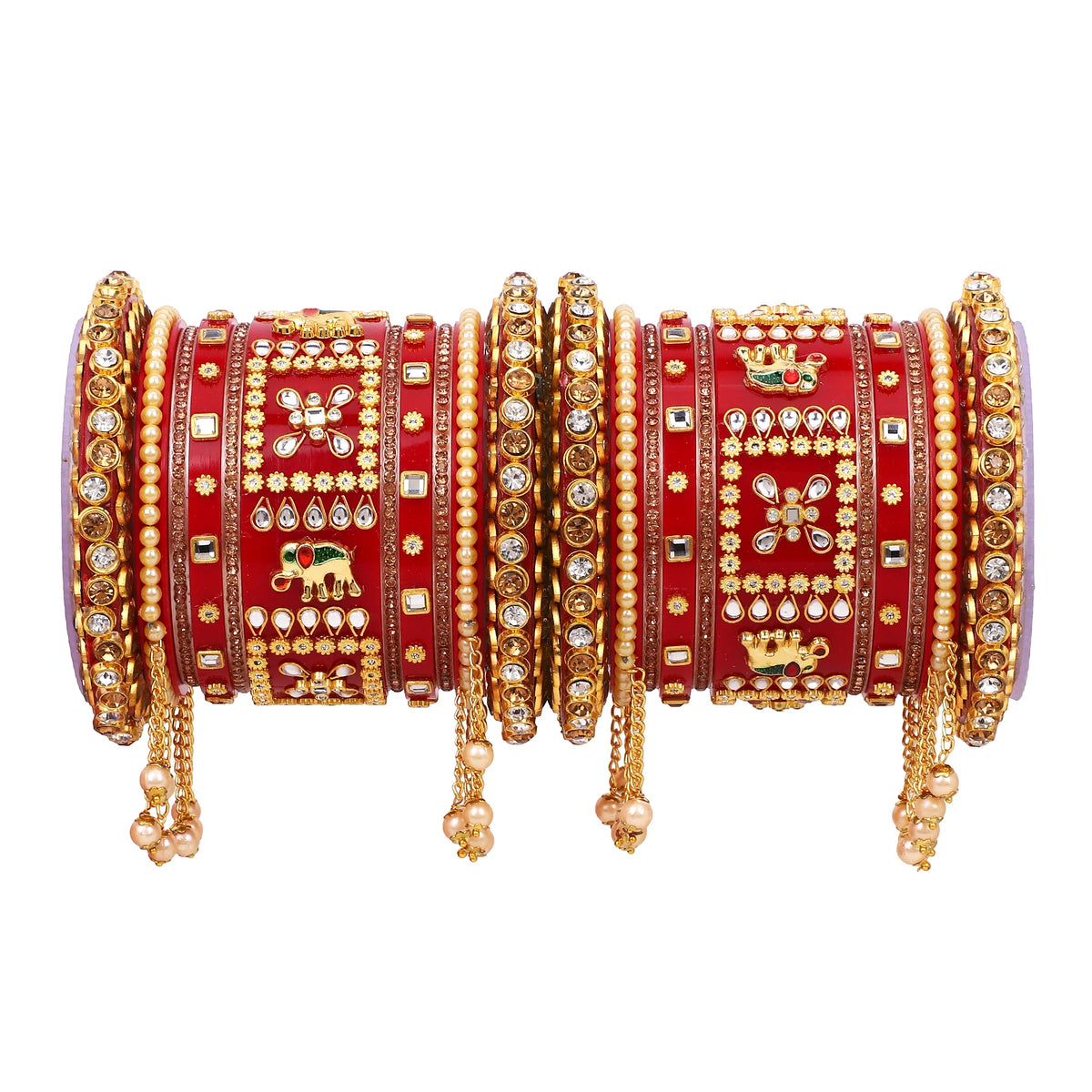 Traditional Rajasthani Bridal Chura with Small Jhumki | Rajputi Wedding Bangles Set | Indian Bridal Jewelry - Libasaa.com