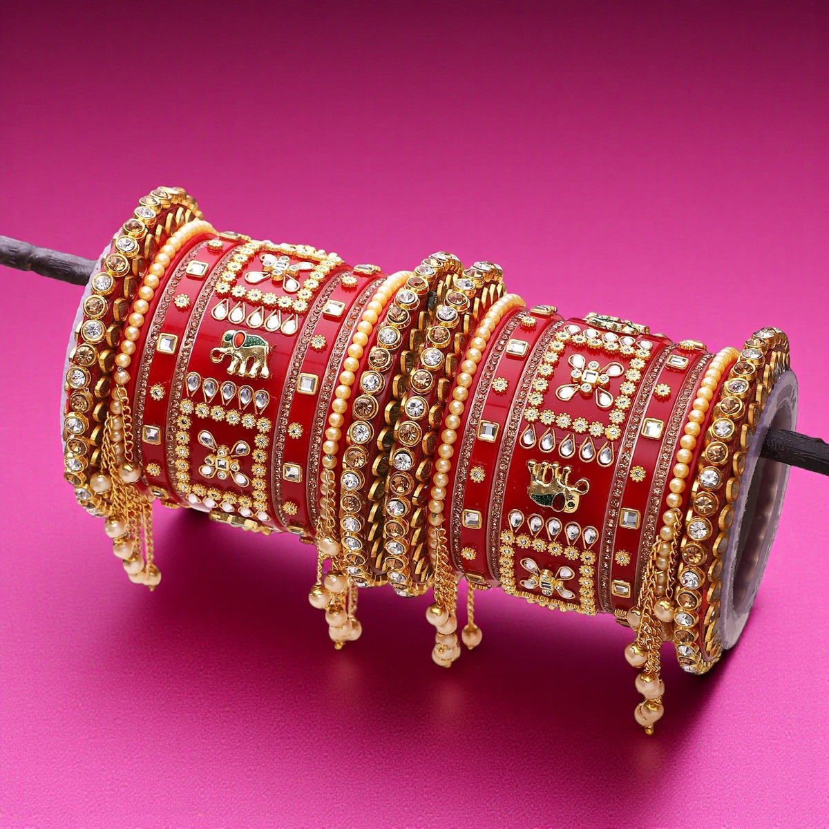 Traditional Rajasthani Bridal Chura with Small Jhumki | Rajputi Wedding Bangles Set | Indian Bridal Jewelry - Libasaa.com
