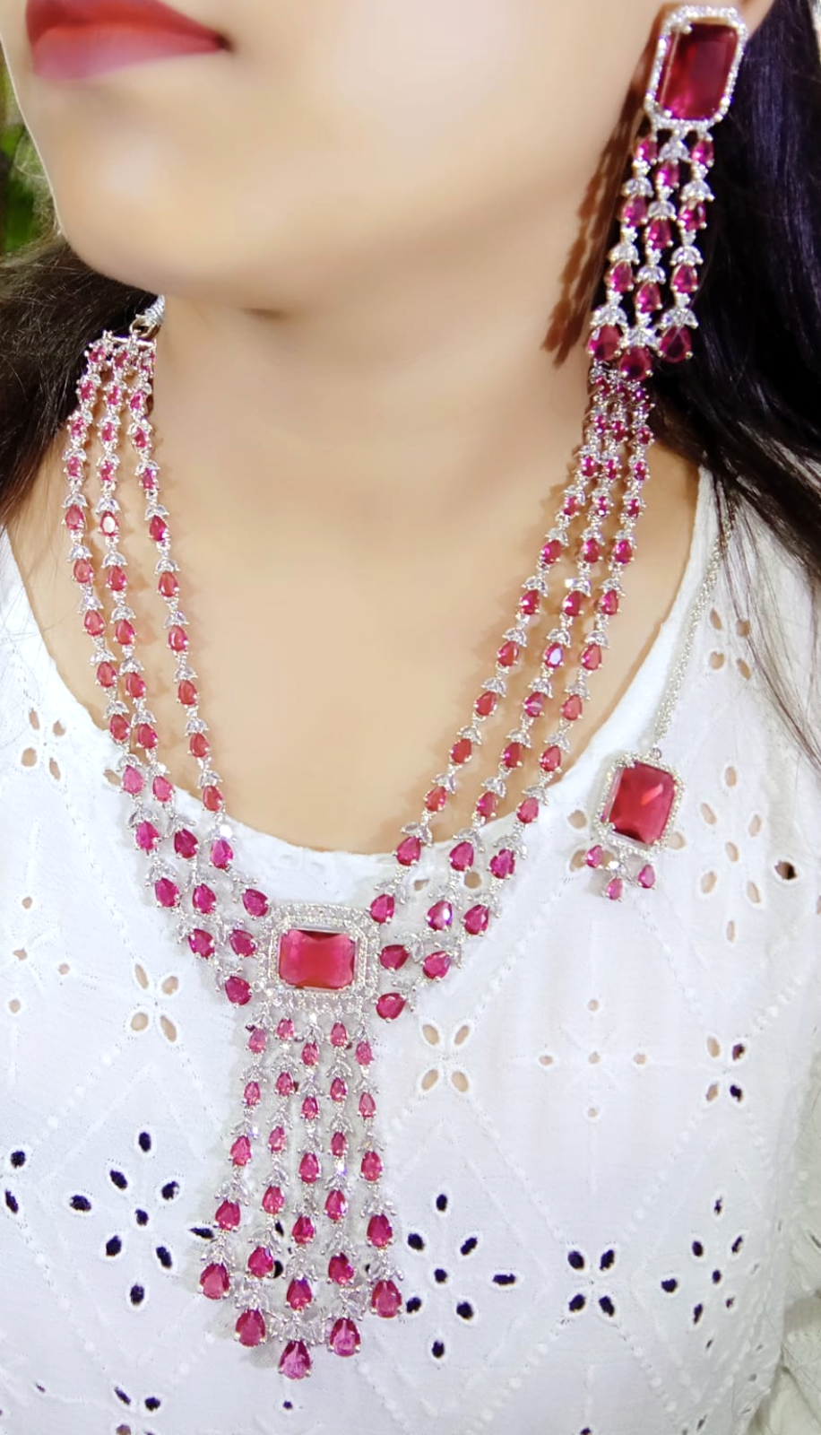 Indian Handmade CZ Bridal Necklace Earrings, Bollywood AD Jewelry Set, Indian AD Jewelry, Wedding CZ Necklace. CZ Earring, Pakistani AD Jewelry - Libasaa.com