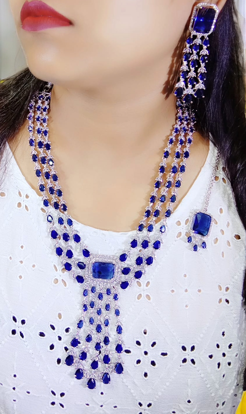 Indian Handmade CZ Bridal Necklace Earrings, Bollywood AD Jewelry Set, Indian AD Jewelry, Wedding CZ Necklace. CZ Earring, Pakistani AD Jewelry - Libasaa.com