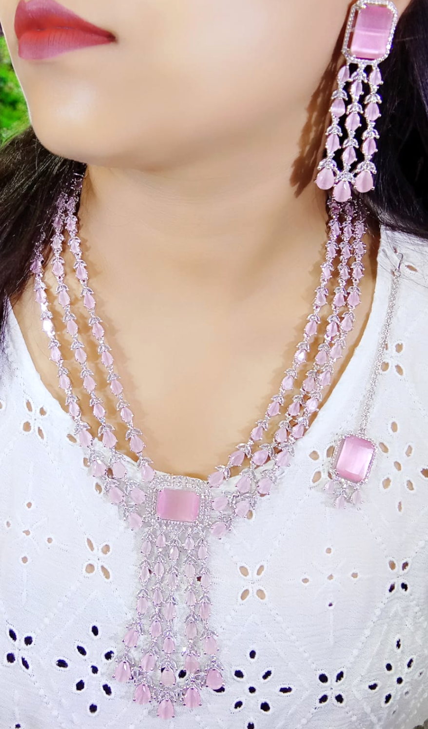 Indian Handmade CZ Bridal Necklace Earrings, Bollywood AD Jewelry Set, Indian AD Jewelry, Wedding CZ Necklace. CZ Earring, Pakistani AD Jewelry - Libasaa.com