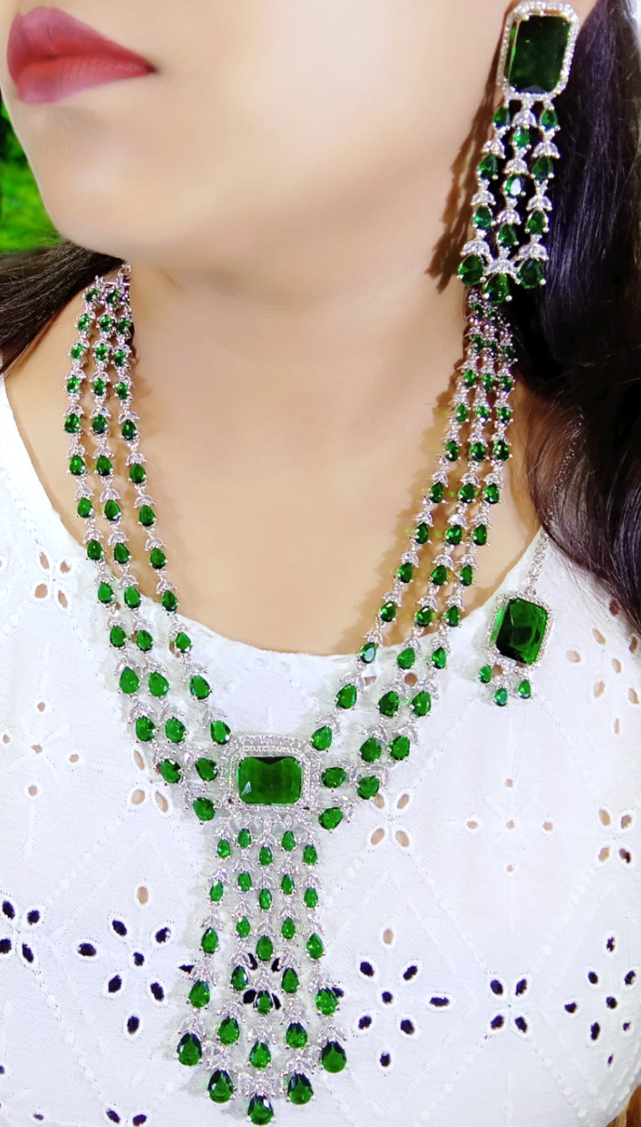 Indian Handmade CZ Bridal Necklace Earrings, Bollywood AD Jewelry Set, Indian AD Jewelry, Wedding CZ Necklace. CZ Earring, Pakistani AD Jewelry - Libasaa.com