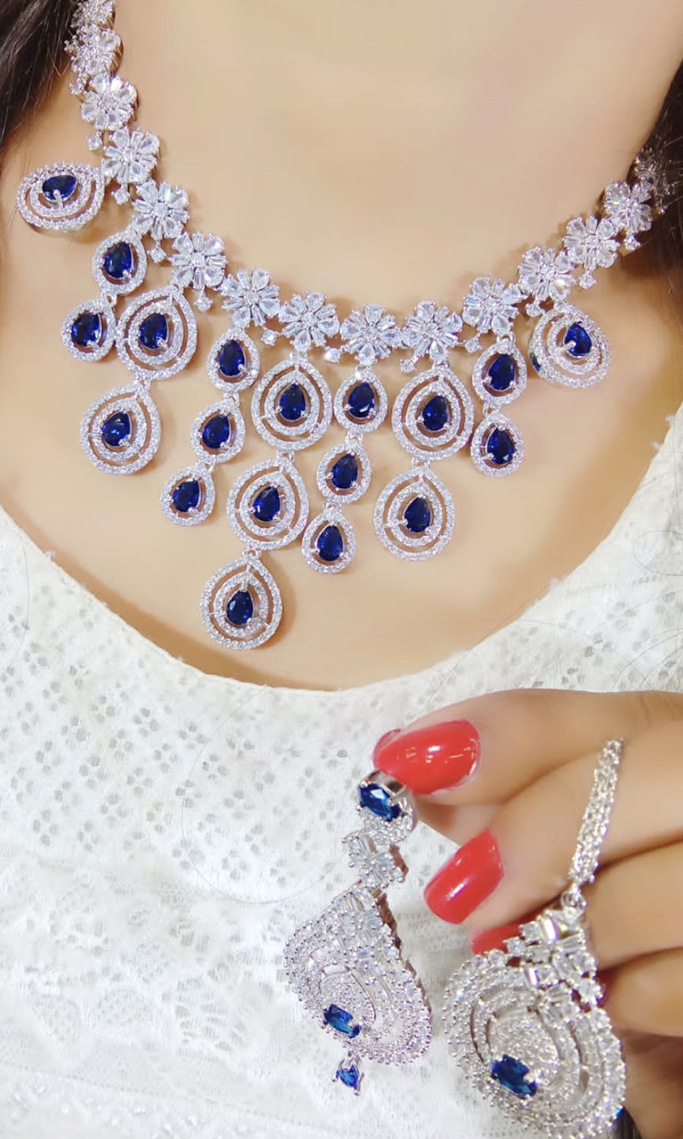 Cubic Zirconia Pakistani Necklace Earring Set, CZ Necklace, AD Jewelry, Jewelry Set, Women AD Earring, Bridal AD Necklace, Indian jewelry Set - Libasaa.com