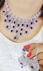 Cubic Zirconia Pakistani Necklace Earring Set, CZ Necklace, AD Jewelry, Jewelry Set, Women AD Earring, Bridal AD Necklace, Indian jewelry Set - Libasaa.com