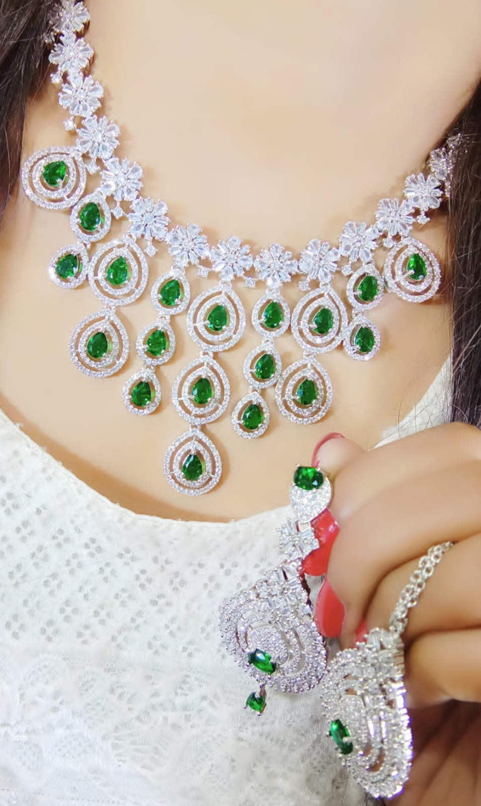 Cubic Zirconia Pakistani Necklace Earring Set, CZ Necklace, AD Jewelry, Jewelry Set, Women AD Earring, Bridal AD Necklace, Indian jewelry Set - Libasaa.com