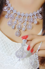 Cubic Zirconia Pakistani Necklace Earring Set, CZ Necklace, AD Jewelry, Jewelry Set, Women AD Earring, Bridal AD Necklace, Indian jewelry Set - Libasaa.com