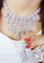 Cubic Zirconia Pakistani Necklace Earring Set, CZ Necklace, AD Jewelry, Jewelry Set, Women AD Earring, Bridal AD Necklace, Indian jewelry Set - Libasaa.com