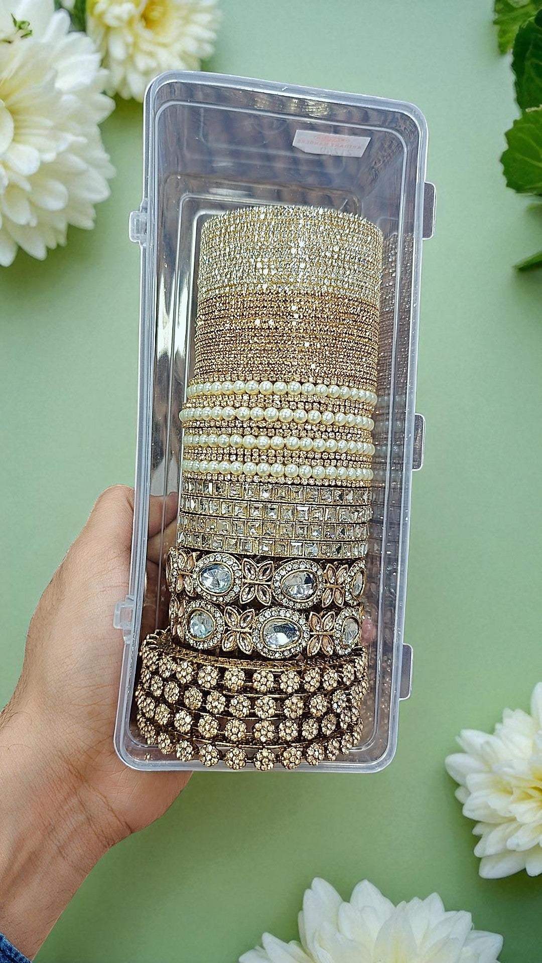 Magic Side Bangle Set Combo Box of Vibrant & Trendy Designs STONE KADA / KUNDAN COPPER KADA /MOTI BANGLES