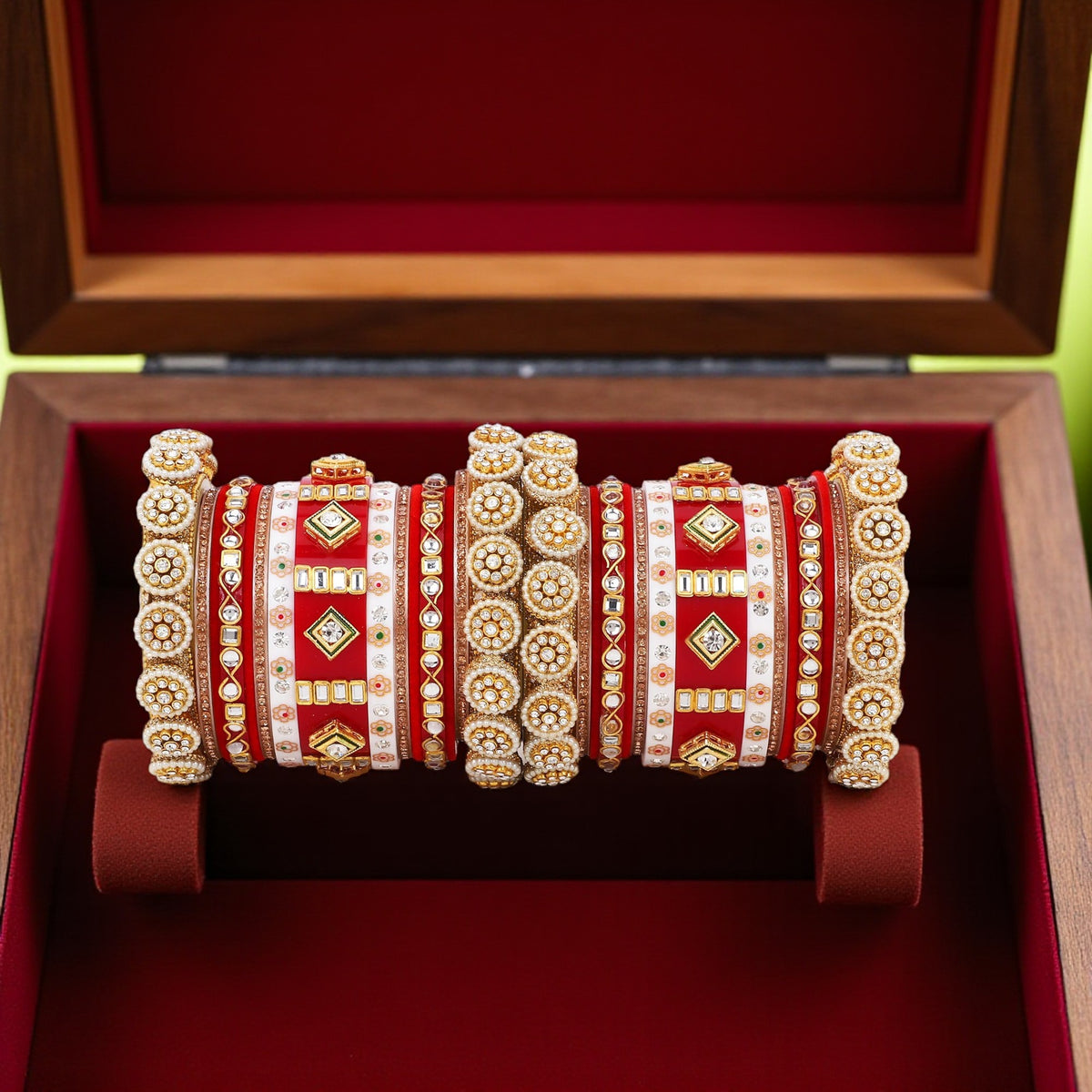 Traditional Rajwadi Chura with Pacheli Kada | Rajasthani Bridal Bangles Set | Indian Wedding Jewelry - Libasaa.com