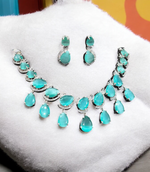 Indian Cubic Zirconia Bridal Jewellery Set, AD Necklace Earrings, Cz Earring, AD Necklace, Wedding Jewelry CZ, CZ Necklace - Libasaa.com