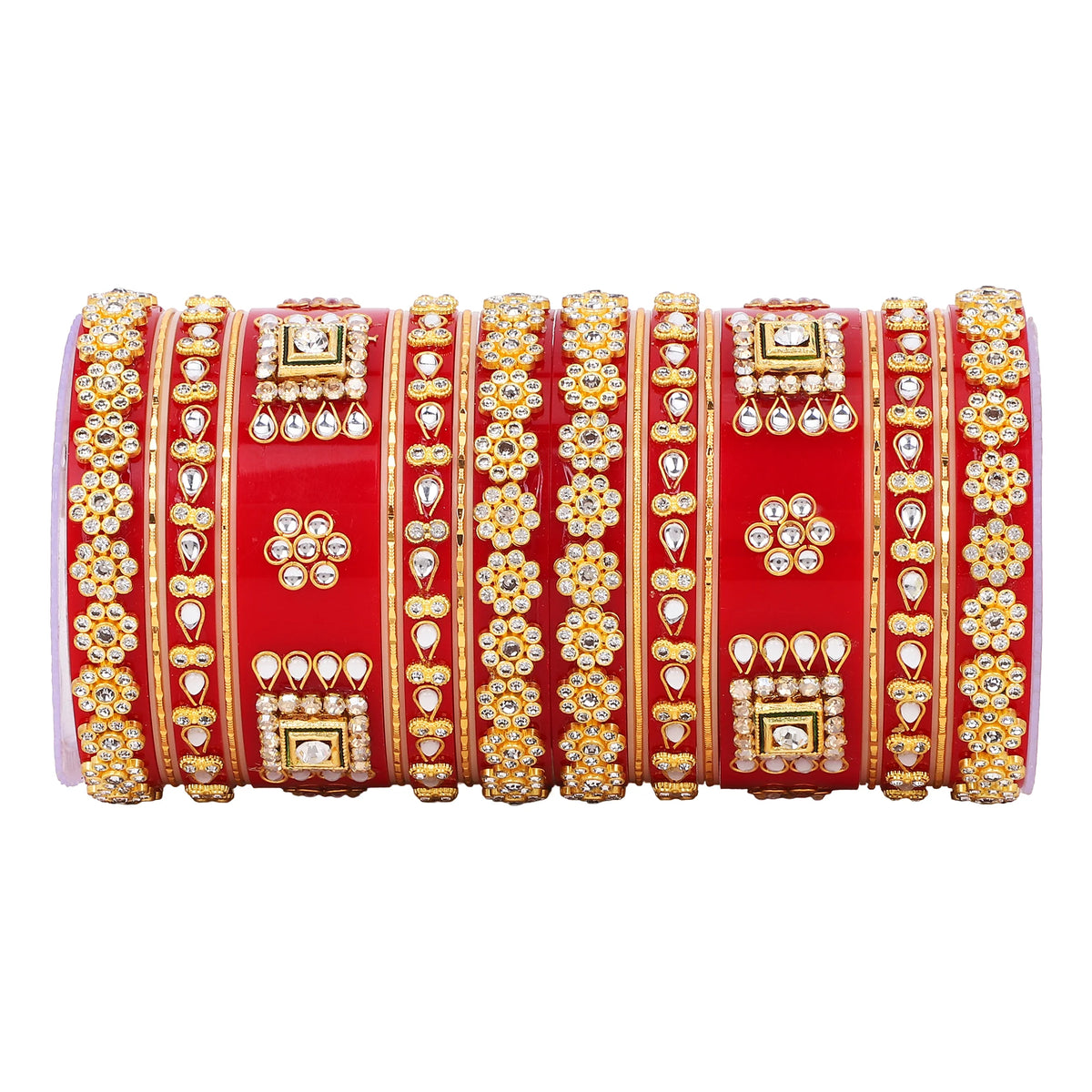 Rajwadi Bridal Chura with Pearl Kada | Royal Wedding Bangles Set | Traditional Indian Bridal Jewelry - Libasaa.com