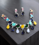 Indian Cubic Zirconia Bridal Jewellery Set, AD Necklace Earrings, Cz Earring, AD Necklace, Wedding Jewelry CZ, CZ Necklace - Libasaa.com