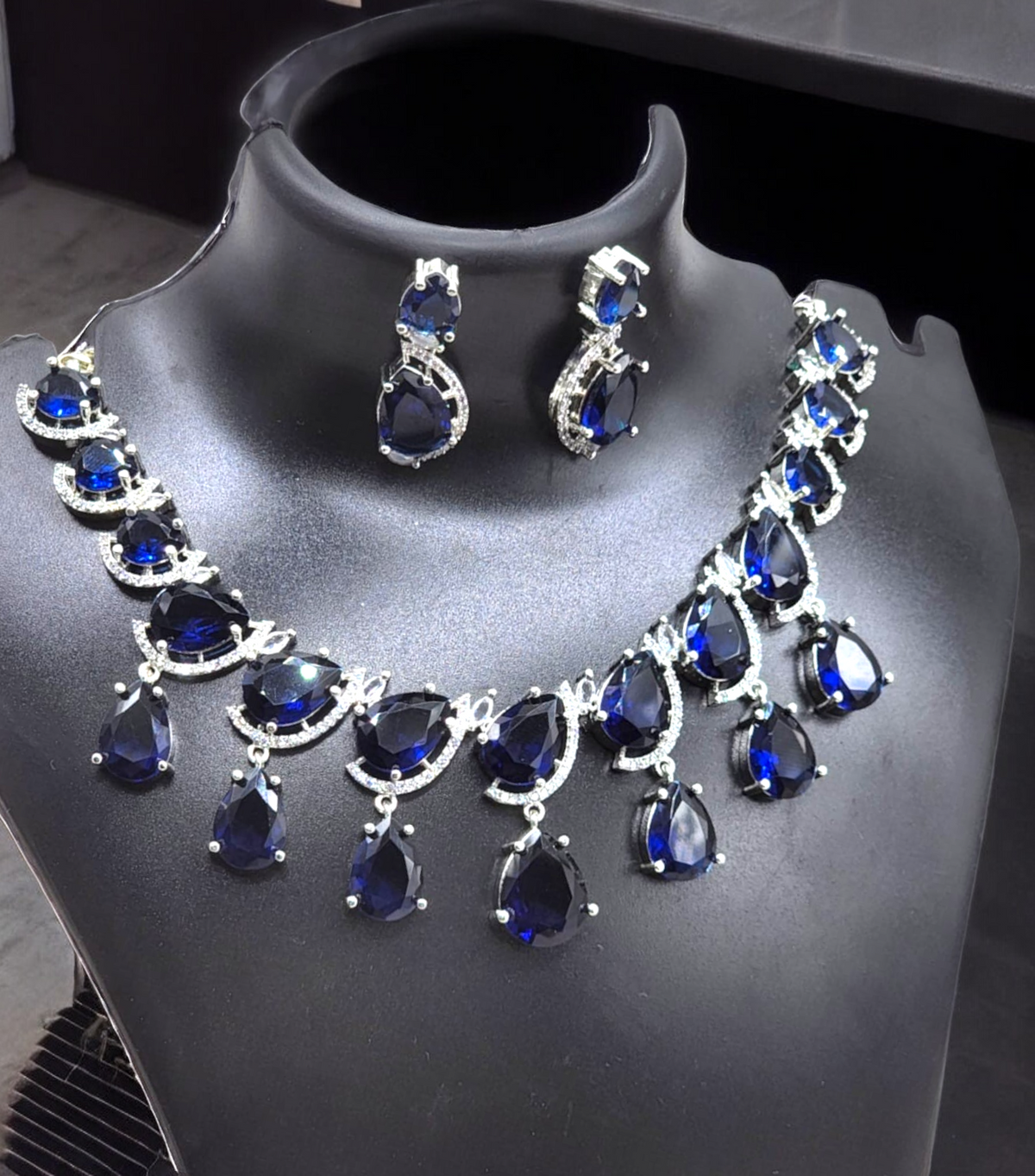 Indian Cubic Zirconia Bridal Jewellery Set, AD Necklace Earrings, Cz Earring, AD Necklace, Wedding Jewelry CZ, CZ Necklace - Libasaa.com