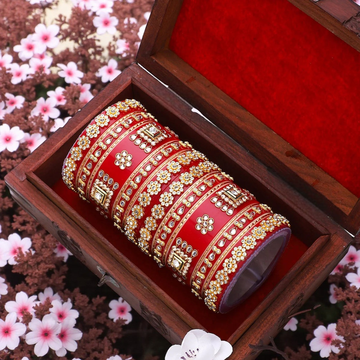 Rajwadi Bridal Chura with Pearl Kada | Royal Wedding Bangles Set | Traditional Indian Bridal Jewelry - Libasaa.com