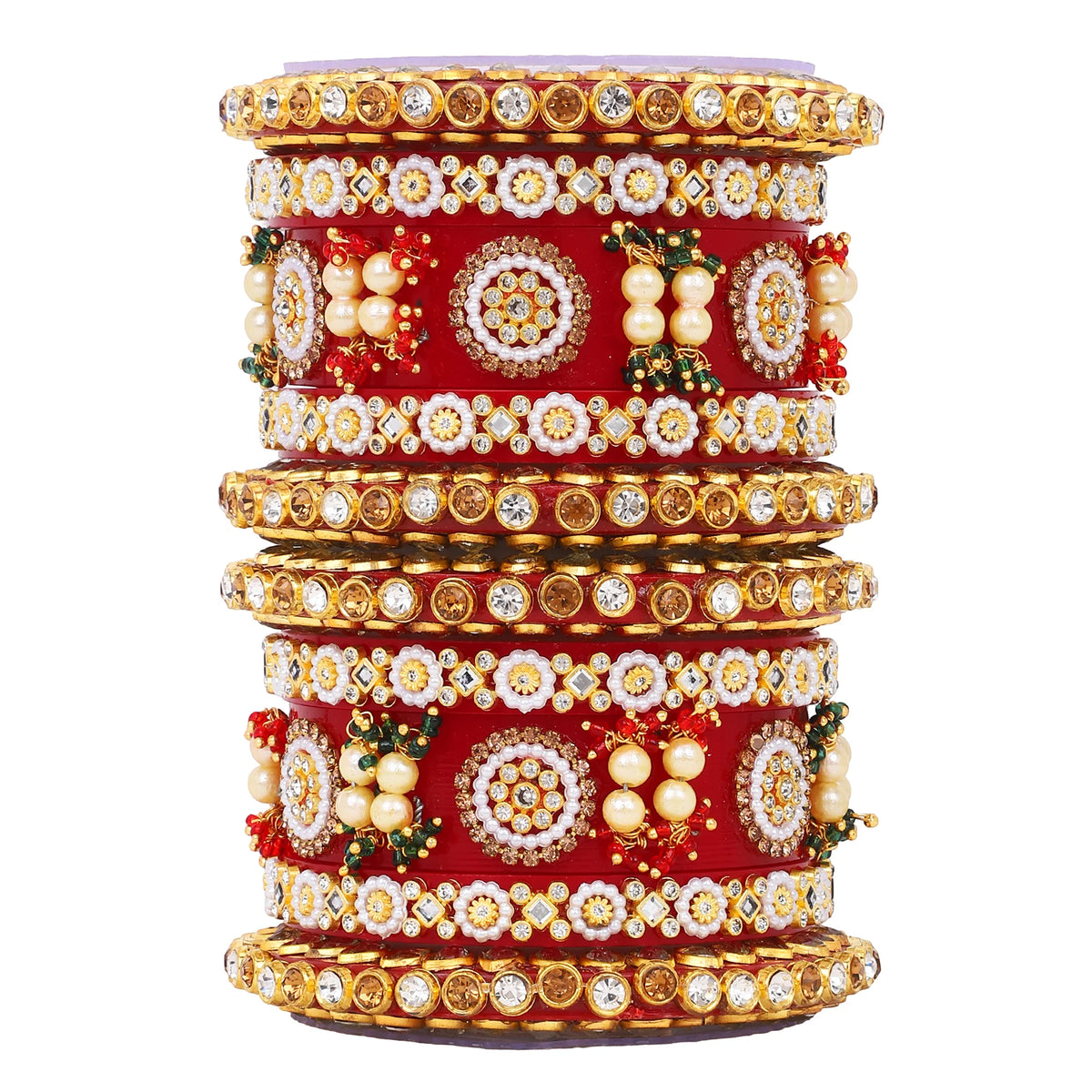 Rajwadi Chura with Pearl Kada | Royal Bridal Bangles Set - Libasaa.com