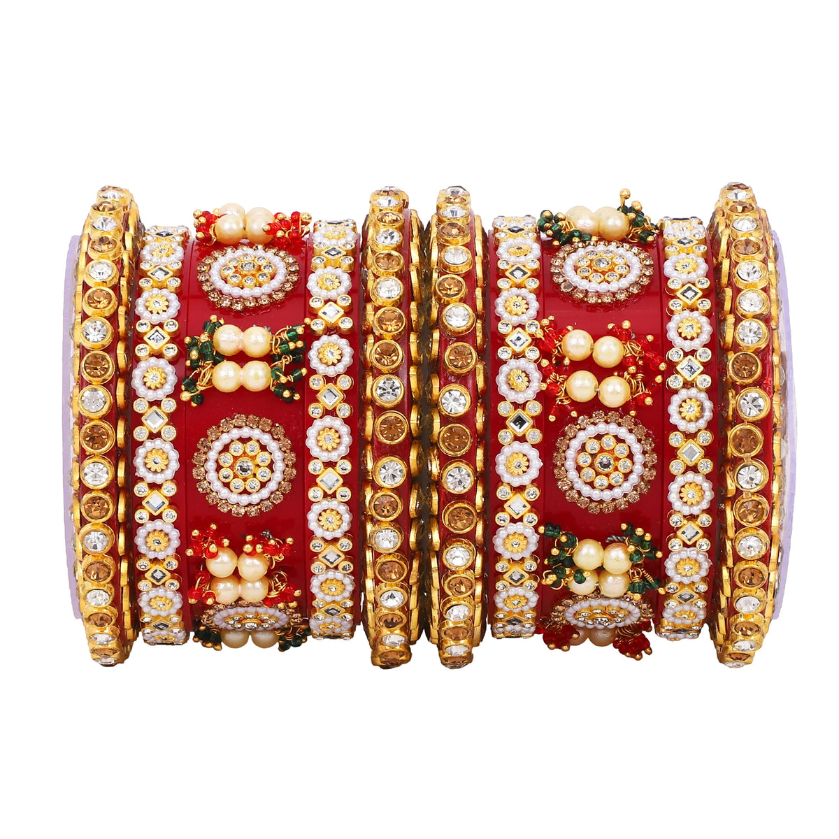 Rajwadi Chura with Pearl Kada | Royal Bridal Bangles Set - Libasaa.com