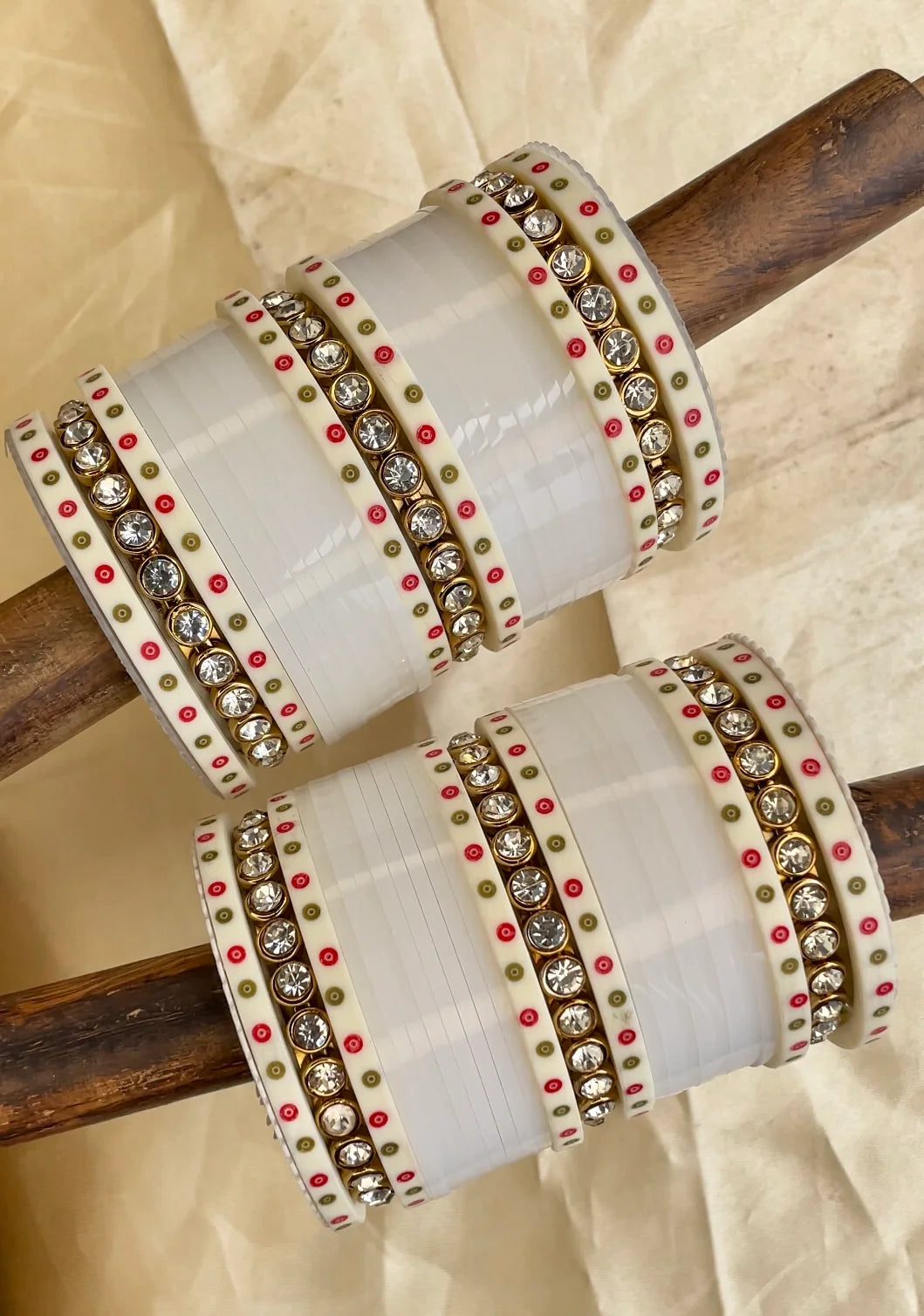 Traditional Bridal Chura with Stone Kada | Punjabi Wedding Bangles Set | Indian Bridal Jewelry - Libasaa.com