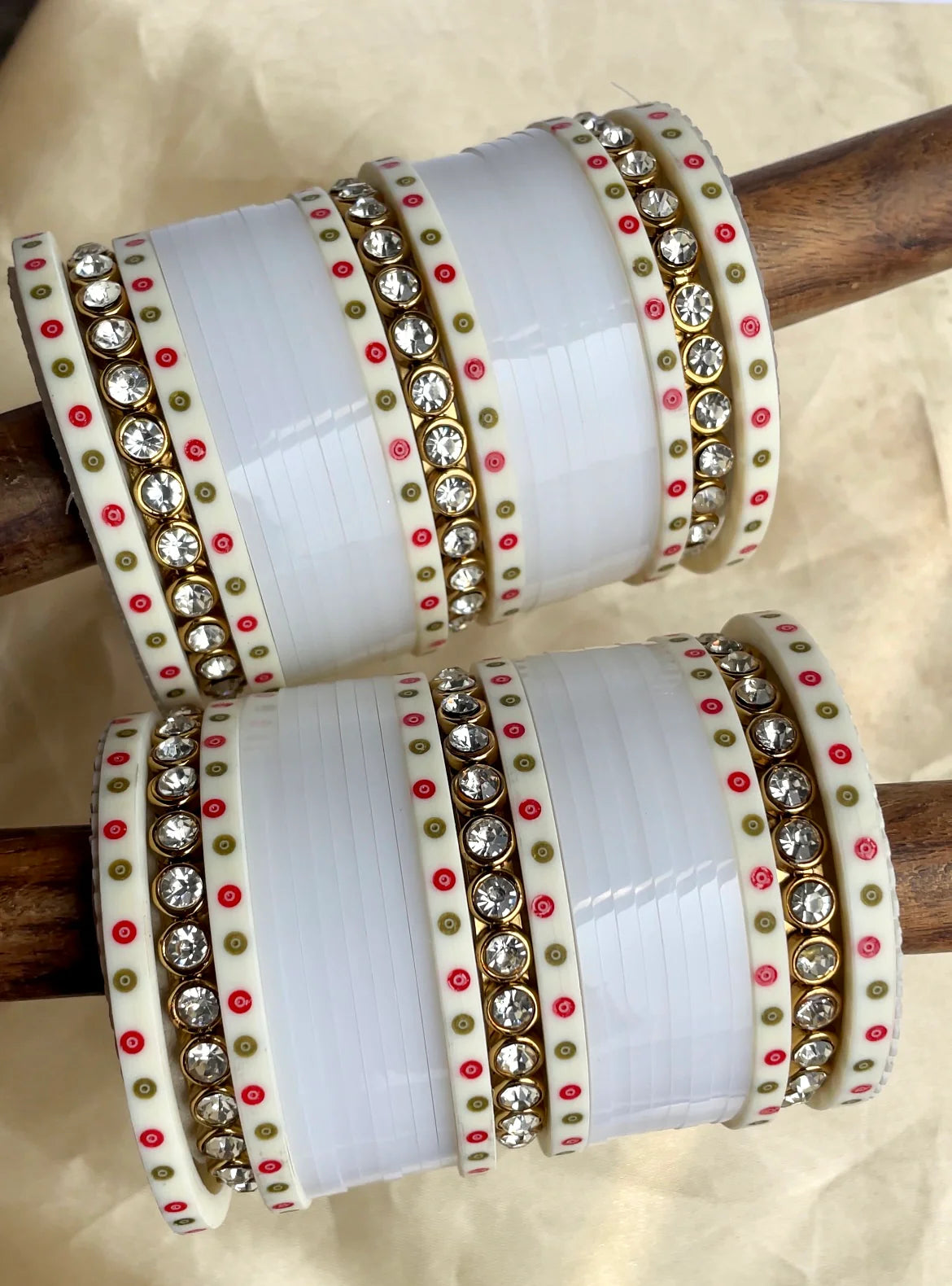 Traditional Bridal Chura with Stone Kada | Punjabi Wedding Bangles Set | Indian Bridal Jewelry - Libasaa.com