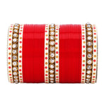 Traditional Bridal Chura with Stone Kada | Punjabi Wedding Bangles Set | Indian Bridal Jewelry - Libasaa.com
