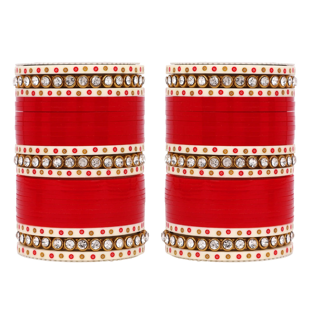 Traditional Bridal Chura with Stone Kada | Punjabi Wedding Bangles Set | Indian Bridal Jewelry - Libasaa.com