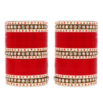 Traditional Bridal Chura with Stone Kada | Punjabi Wedding Bangles Set | Indian Bridal Jewelry - Libasaa.com