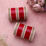 Traditional Bridal Chura with Stone Kada | Punjabi Wedding Bangles Set | Indian Bridal Jewelry - Libasaa.com