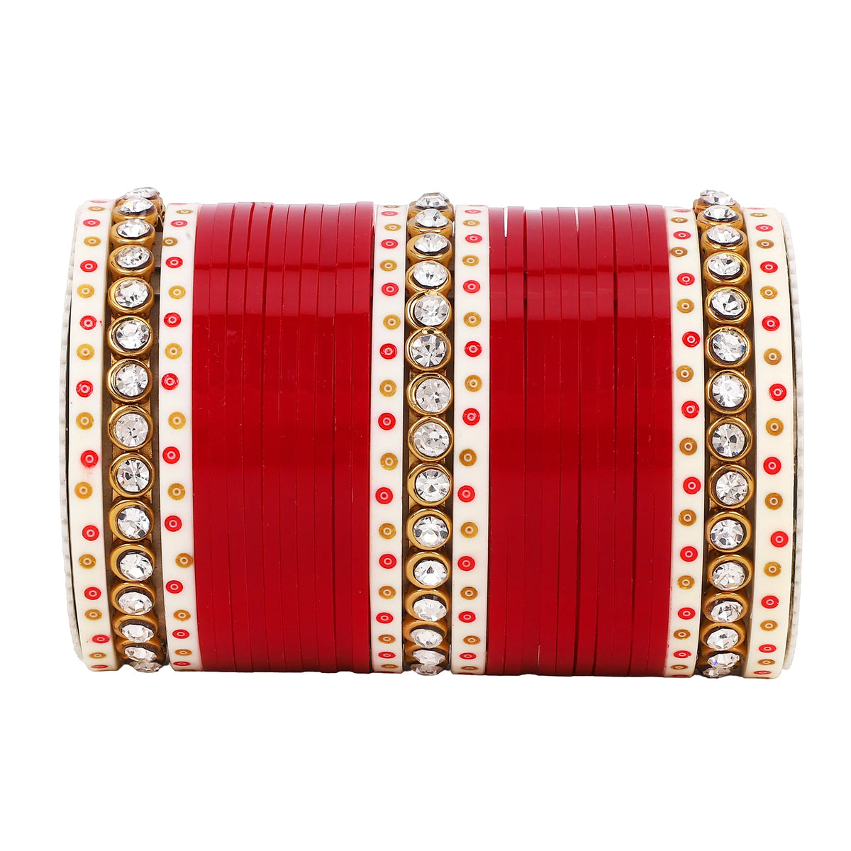 Traditional Bridal Chura with Stone Kada | Punjabi Wedding Bangles Set | Indian Bridal Jewelry - Libasaa.com