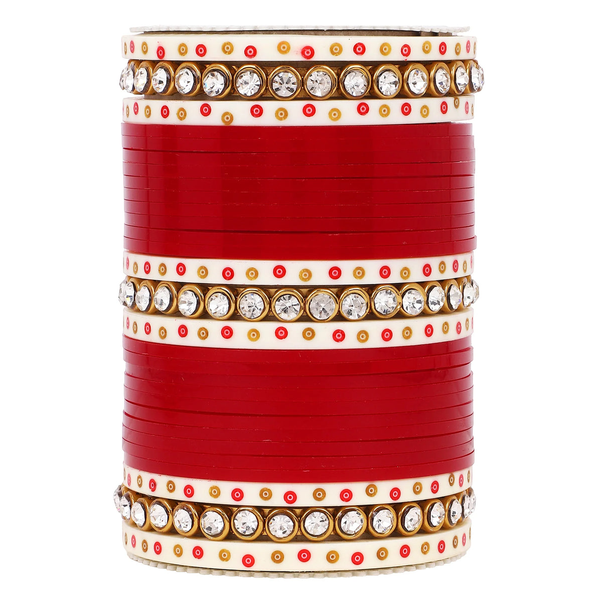 Traditional Bridal Chura with Stone Kada | Punjabi Wedding Bangles Set | Indian Bridal Jewelry - Libasaa.com