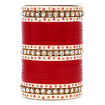 Traditional Bridal Chura with Stone Kada | Punjabi Wedding Bangles Set | Indian Bridal Jewelry - Libasaa.com