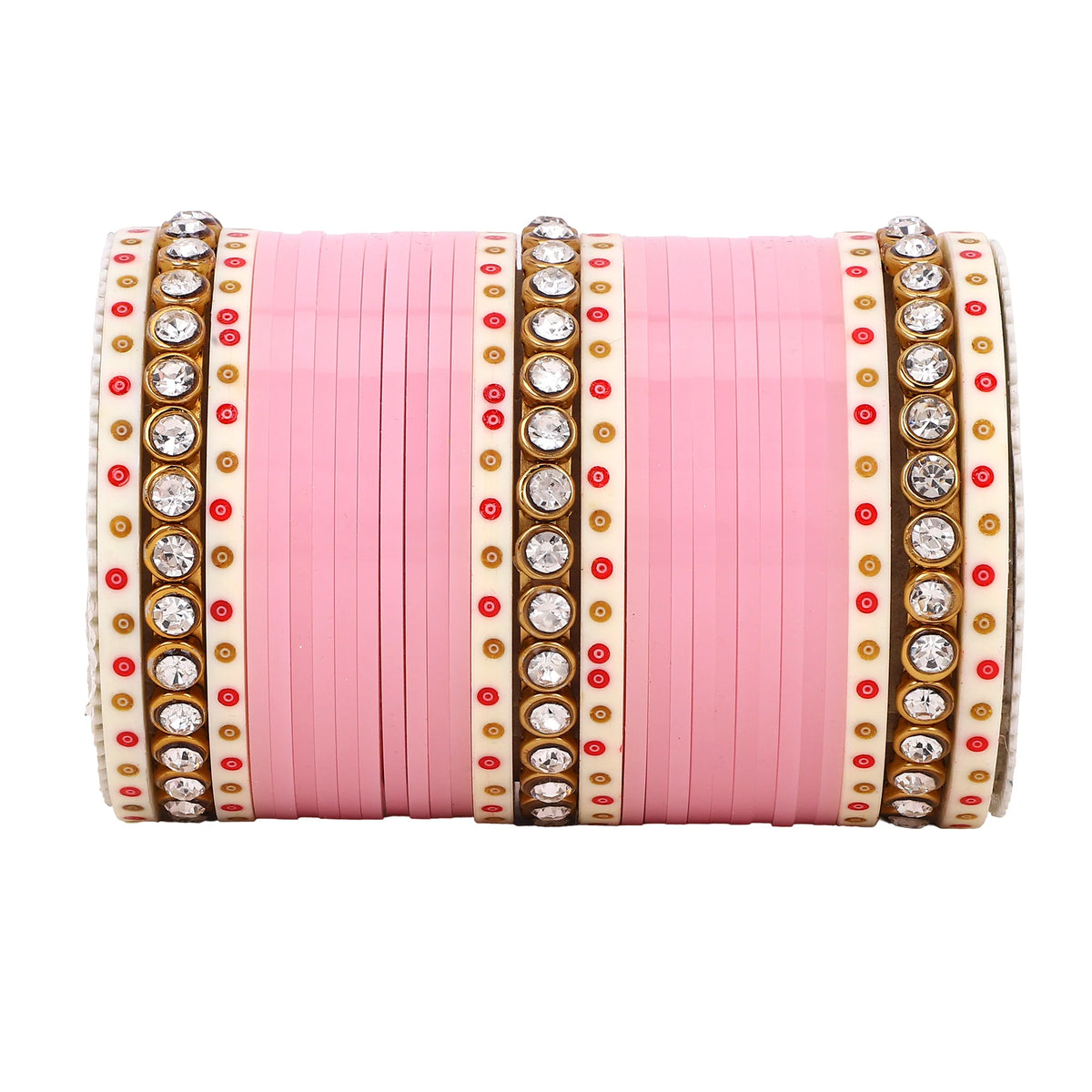 Traditional Bridal Chura with Stone Kada | Punjabi Wedding Bangles Set | Indian Bridal Jewelry - Libasaa.com