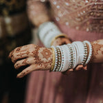 Traditional Bridal Chura with Stone Kada | Punjabi Wedding Bangles Set | Indian Bridal Jewelry - Libasaa.com