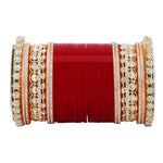 Bridal Chura with Rich Colours & Stone Pacheli Kada | Traditional Punjabi Wedding Bangles Set - Libasaa.com