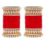 Bridal Chura with Rich Colours & Stone Pacheli Kada | Traditional Punjabi Wedding Bangles Set - Libasaa.com